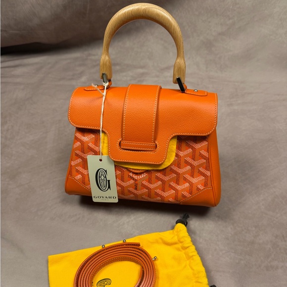 Goyard Handbags - GOYARD SAIGON SOUPLE MINI ORANGE LEATHER & GOYARDINE CANVAS BAG - NEW W DUST BAG